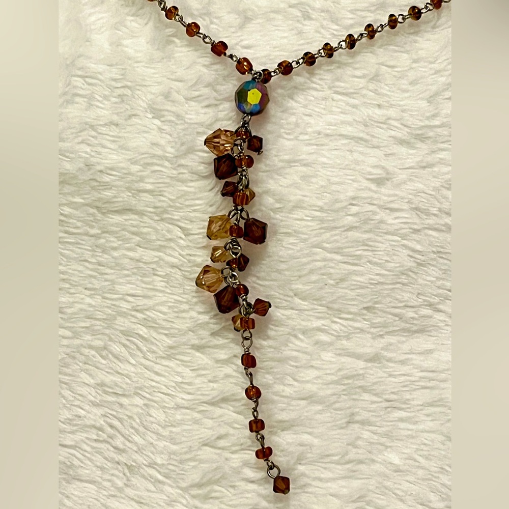 Brown and Amber Hand Beaded Necklace